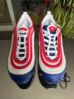 Nike Air Max 97 GS USA Size 6.5Y (Women’s 8) White Red Blue CW5856-100